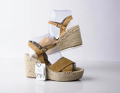 $55.99 • Buy Zara Womens Wedges Sandals Suede Jute Platform EU 40 US 9 Tan Brown 2353/710 NWT