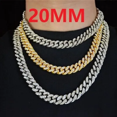 20mm Bling Men Iced Out Cuban Link Chain Thick Hip Hop Miami Diamond Necklace • £13.98