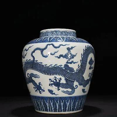 14.2  Old Antique Ming Dynasty Porcelain Xuande Mark Blue White Cloud Dragon Pot • $1411