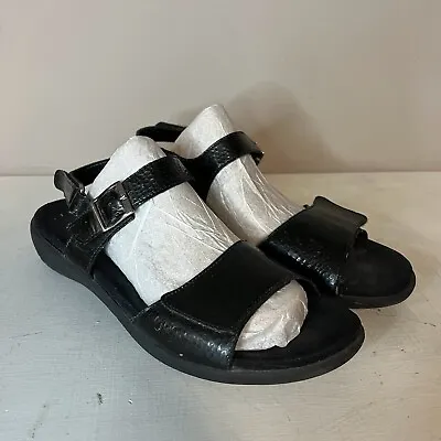 Mephisto Black Patent Leather Strappy Wedge Sandals Womens 41 EUR 11 US • $29.99