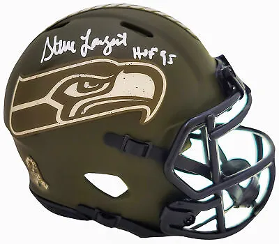 Steve Largent Autographed Seahawks Camo Salute To Service Mini Helmet Mcs 210465 • $119