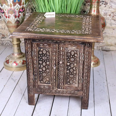 £159.99 • Buy Mehanadi Square Side End Hand Carved Brown Wooden Table Storage Compartment