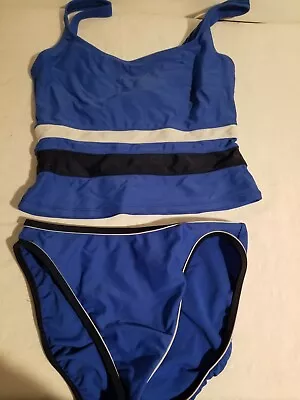 ANNE COLE Blue Tankini ( Size 12) Swim Set  Bottoms Size 10  • £16.41