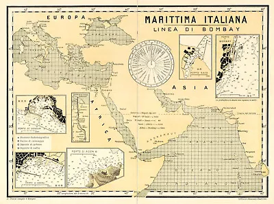 1900 Italy Map Nautical Chart Merchant Marine Maritime Italian Shipping Poster • $37.95