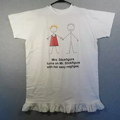 Vintage Stickfigure Sleep Shirt Adult One Size Dress Funny Cartoon White 90s USA • $29.96