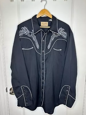 Vintage Scully Western Long Sleeve Embroidered Pearl Snap Shirt XL Black • $100