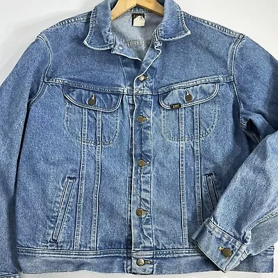 Vintage Lee Riders Jean Jacket Mens 46 L Denim Trucker Medium Wash Blue • $36.99