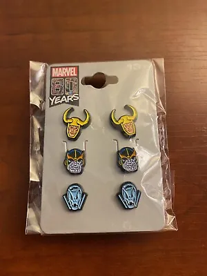 Marvel 80 Years Anniversary Avengers Stud Earrings Loki Thanos Ultron 3 Pack Lot • $9.99