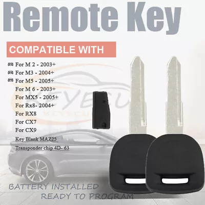 2*Transponder Chip Ignition Key Uncut 4D-63 For MAZDA M2 3 5 6 CX7 MX5 RX8 4D63 • $14.56