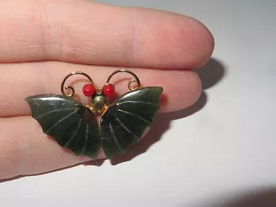 Vintage Jade Moth Butterfly Brooch Pin Jewelry (A42) • $8.99