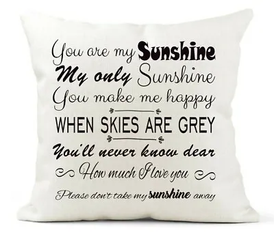 You Are My Sunshine Lyrics Quote Cushion Cover Gift Country Cream Canvas • £12.99