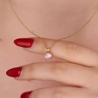 1Ct Round Cut Lab Created Pink Sapphire 14K Yellow Gold Plated Women's Pendant • $50.39