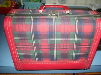 Vintage Overnight Hard Shell Small Light Suitcase Luggage Plaid NICE! • $34