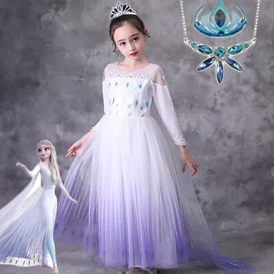 $34.16 • Buy 2019 New Release Girls Frozen 2 Elsa White Costume Dress With Cape Size 2-10Yrs