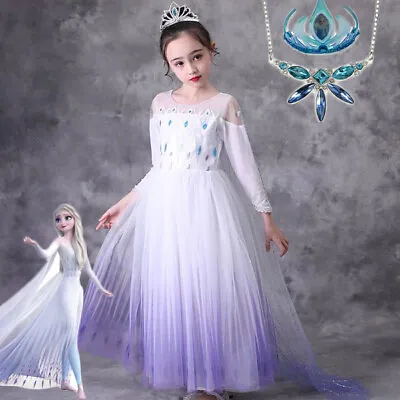 2019 New Release Girls Frozen 2 Elsa White Costume Dress With Cape Size 2-10Yrs • $37.95