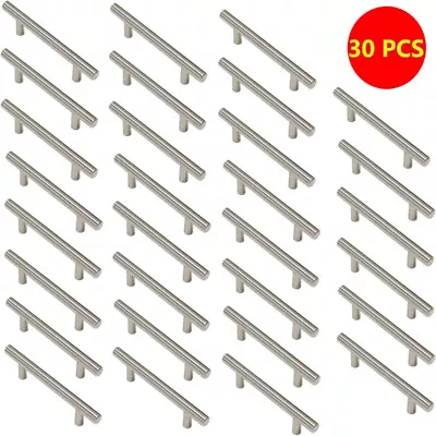 30Pc Brushed Nickel Kitchen Cabinet Handles Stainless Steel Drawer T Bar Pulls • $17.66