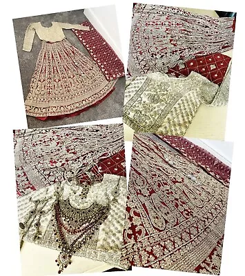 Pakistani Wedding Lengha Bridal Lehenga Red Gold With Matching Jewellery Size S • £400