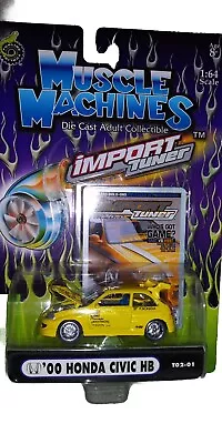 2000 '00 Honda Civic Hb Yellow 1/64 Muscle Machines 1:64 Import Tuner T02-01 • $5.99