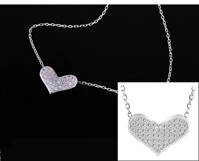 Sterling Silver CZ Micro Pave Heart Slide Pendant Necklace 18  Chain Gift Box A6 • $14.95