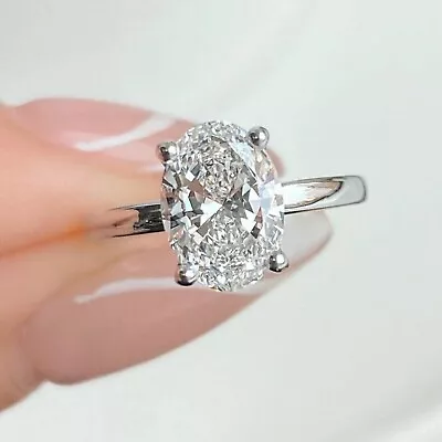 2.50Ct Oval Real Moissanite Solitaire Engagement Ring In Solid 14K White Gold • $407.52