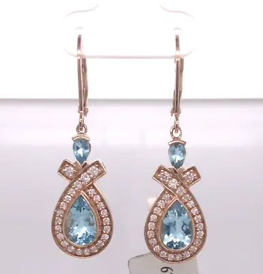 Aquamarine/ Santa Maria/ Diamond Lever Back Earring • $928.20