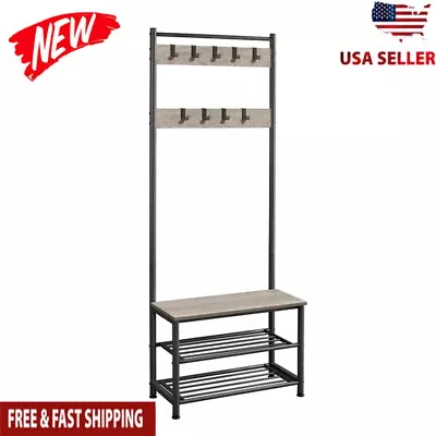 73  Entryway Coat Rack W/ Shoe Storage Bench Hall Organizer 2 Anti-Tip Kits NEW • $53.87