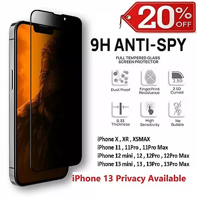 Screen Protector For IPhone X XS MAX 11 Pro 12 13 MAX PRIVACY FULL COVER GLASS • $5.95