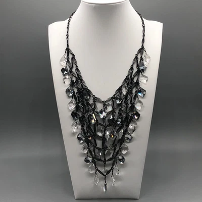 $29.99 • Buy Chico's Rhinestone V-Shape Bib Necklace Gunmetal Tone Runway Maximalist 22 