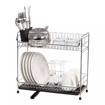 USA 2-tier Slim-sized Dish Rack With Drain Spout Black • $38.99