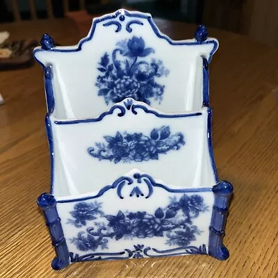 Vintage Cracker Barrel Blue And White Floral Porcelain Letter Holder • $22.50