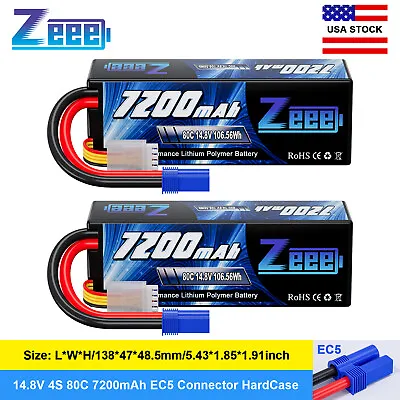 2xZeee 4S Lipo Battery 7200mAh 14.8V 80C EC5 HardCase For RC Car Truck Tank Heli • $104.71