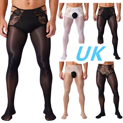 UK Men's Oil Sheer Closed Toe Pantyhose Floral Lace Ultra Thin Tights Stockings  • £11.19