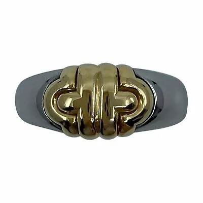 $1255.84 • Buy Vintage Bvlgari Parentesi Tubogas 18k Yellow Gold & Steel 'Signet Style' Ring
