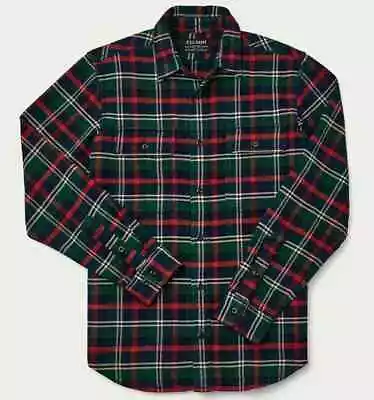 Filson Vintage Flannel Work Shirt 11010689 Treeline Navy Blue Red White Thick CC • $89.99