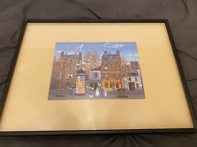 Michel Delacroix Paris Street Scene Vintage Framed Art Matted Lithograph Litho • $125