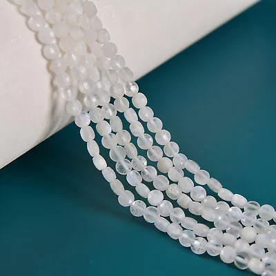 White Rainbow Moonstone Faceted Flat Coin Beads 4mm 15.5  Strand • $10.99