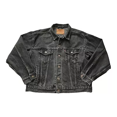 Vintage Levi's Denim Jacket 70507 Mens Large Made In USA Washed Black Trucker • £119.99