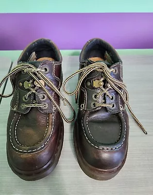 Vintage 90s Doc Martens 8457 Bark Grizzly 3 Eyelet Brown Leather Women's Size 8 • $35