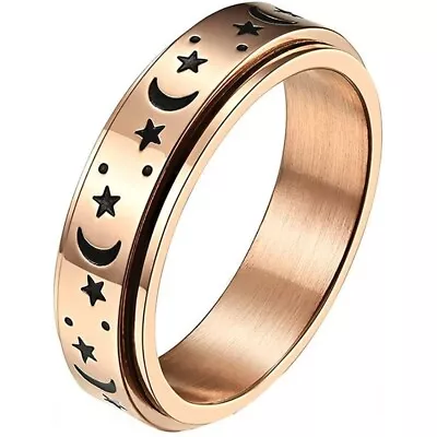 Moon Star Sun Fine Tuning Rotating Stainless Steel Ring Boho Rose Jewelry Size 9 • $0.01