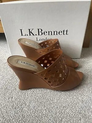 LK Bennett Tan Leather Slip On Cage/woven  Open Toes Sandals Shoes 38 Uk:5 • £35