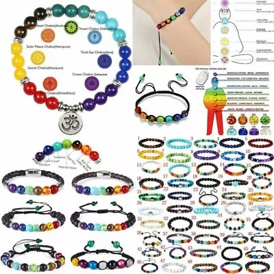 $4.13 • Buy 7 Chakra Natural Stone Healing Beaded Lucky Lava Bracelet Diffuser Bangle Yoga
