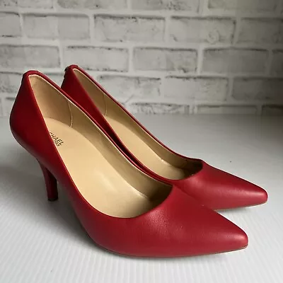 Michael Kors Women's Sz 8 Dorothy Flex Scarlet Pumps Heels Shoes Red Leather • $54