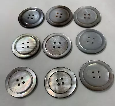 Lot Of 9 Vintage Smokey Mother Of Pearl/shell 4 Hole Carved Rim 1  1/4” Buttons  • $7.50