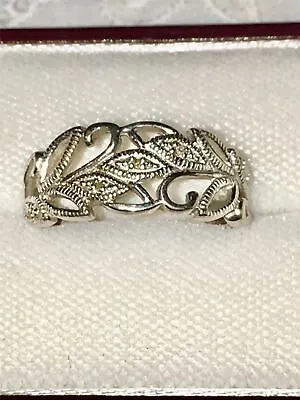Sterling Silver Filigree Diamond Accent Cocktail Ring Band Fancy Everyday Vtg • $55