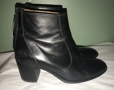 Nice! Madewell Black Leather  Ames  3  Heel Ankle Boots Back Zip Size 9 • $16.75