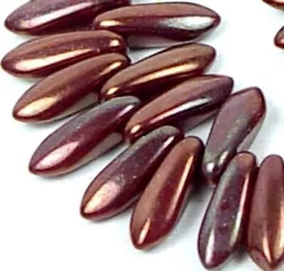 25 Czech Glass Dagger Beads 10x3mm - Iris Copper • $3.99