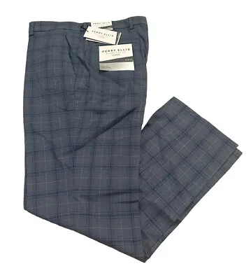 NEW Perry Ellis Men's Slim Fit Flat Front Suit Pants Hazy Blue Size 33x30 NWT • $19.59