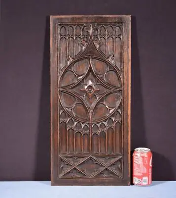 French Antique Gothic Revival Panel In Solid Oak Wood Salvage Late 1800's • $345