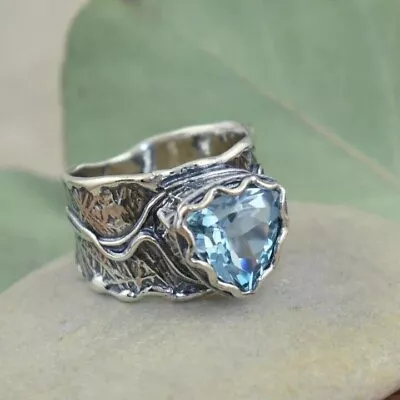 Elegant 925 Sterling Silver Blue Topaz Charms Wedding Engagement Ring Size 7.5 • $15.74