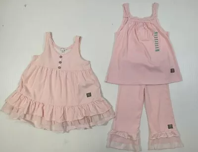 Naartjie Girls Pink Cotton Lace Trim Tank Top Sleeveless Tunic Pant 3Pc Set 5 6 • $24.99